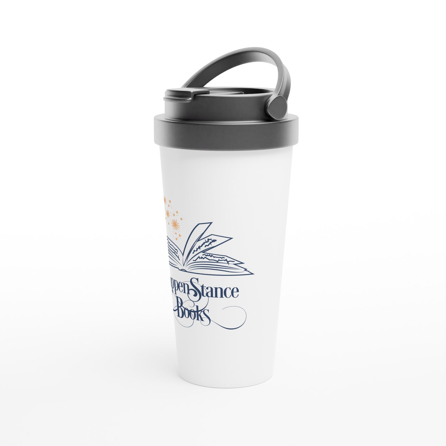 Happenstance Books White 15oz Stainless Steel Travel Mug