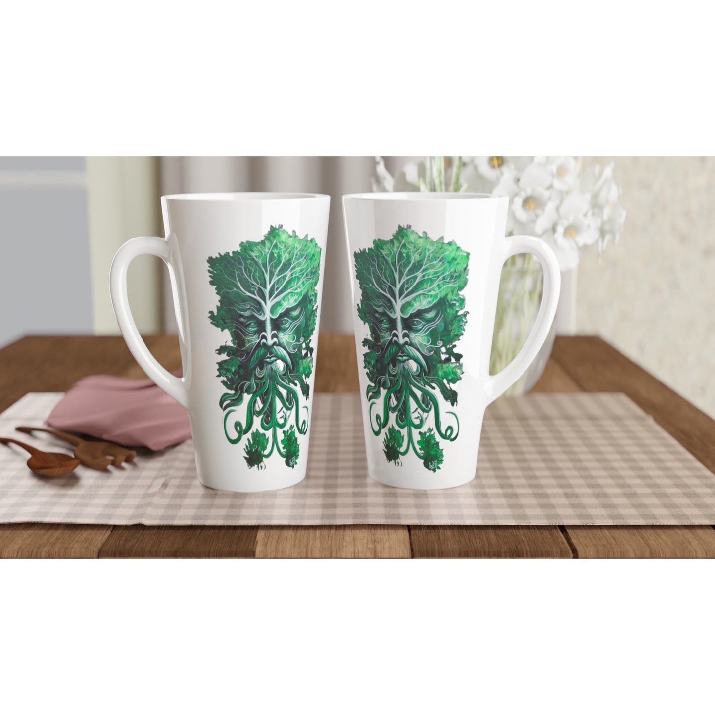 Green Man White Latte 17oz Ceramic Mug
