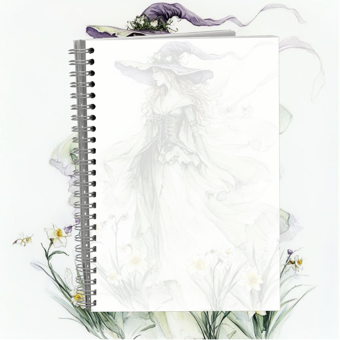 Notebook with floral design on cover and white background