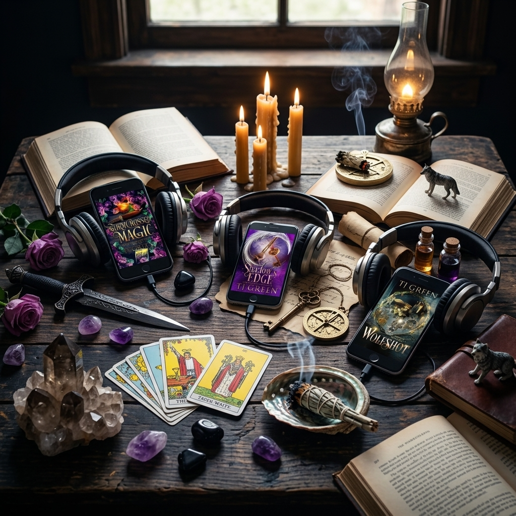 A selection of audiobooks on a table