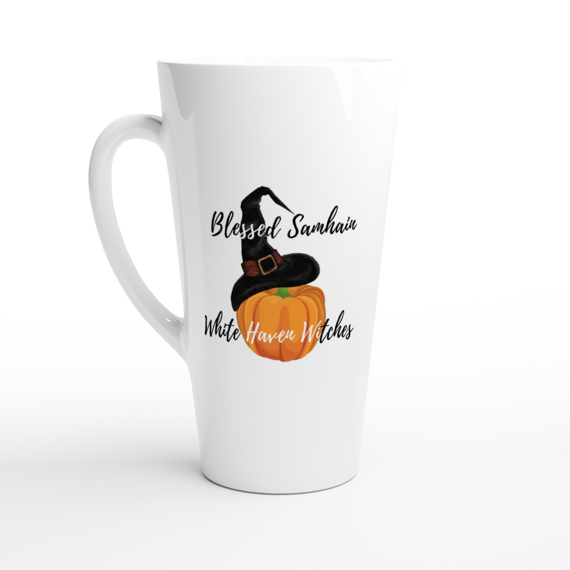 Blessed Samhain White Haven Witches latte mug