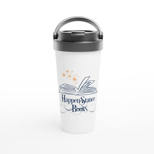 Happenstance Books White 15oz Stainless Steel Travel Mug