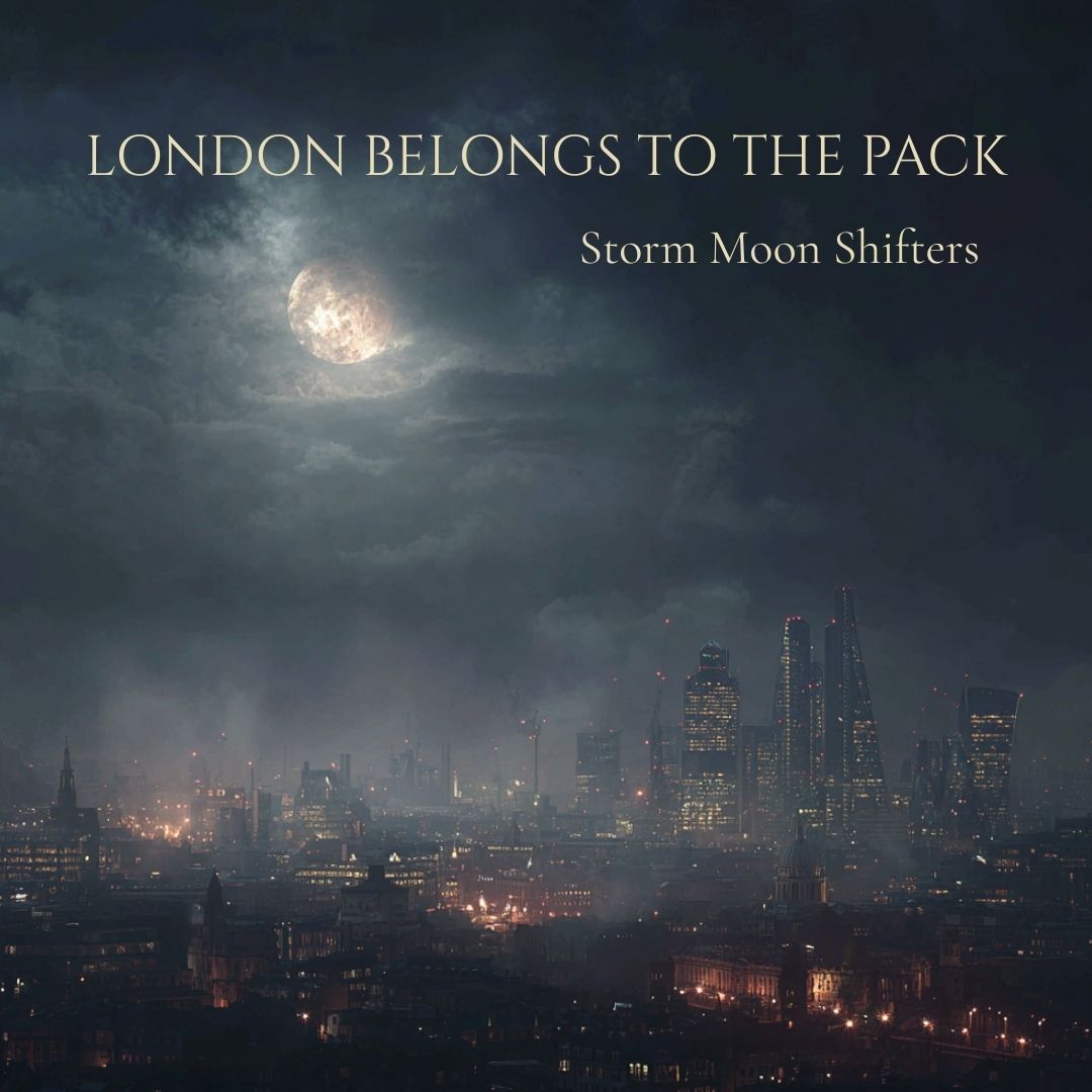 Cityscape under a moonlit sky with text 'London Belongs to the Pack' and 'Storm Moon Shifters'.