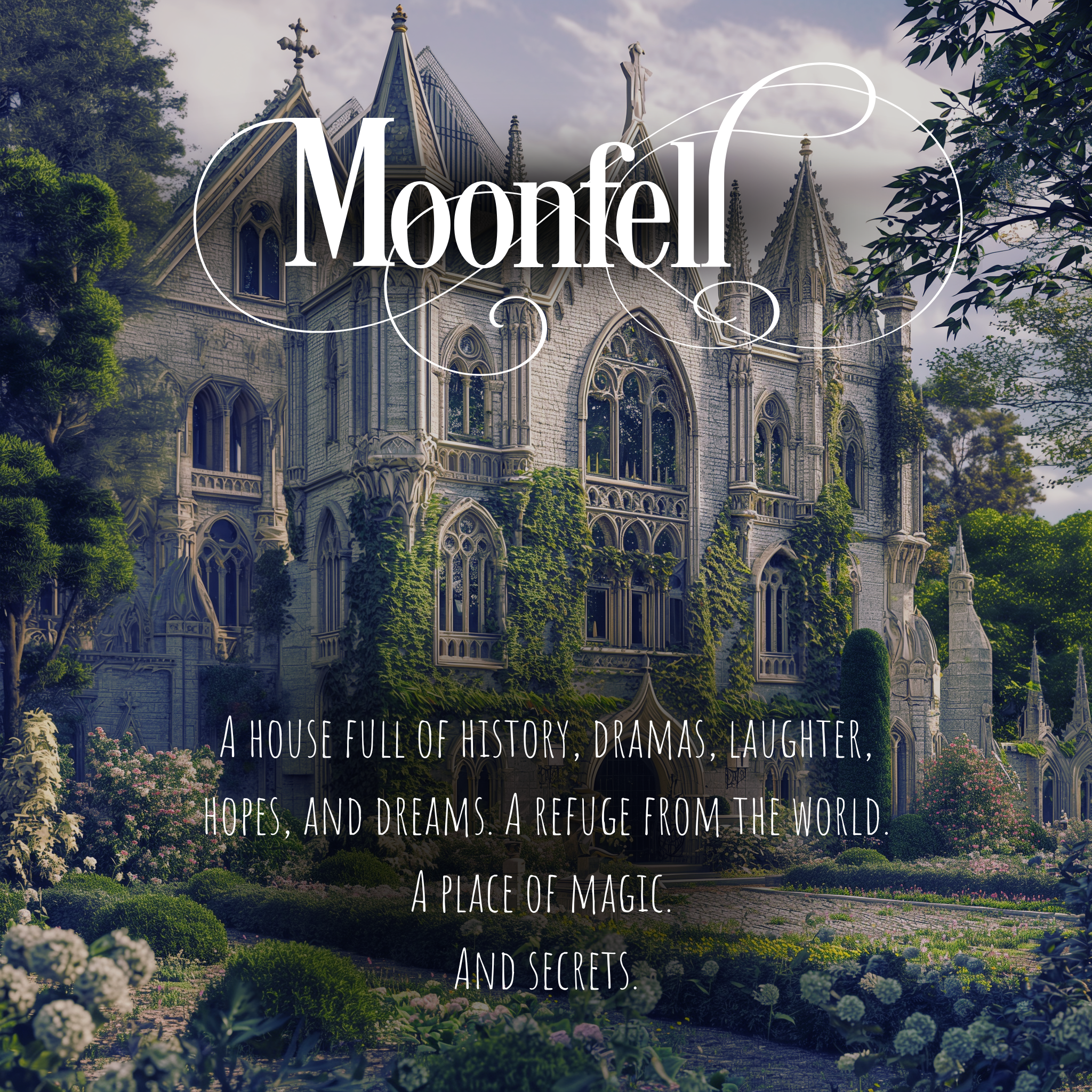 Gothic-style castle with 'Moonfell' text and description