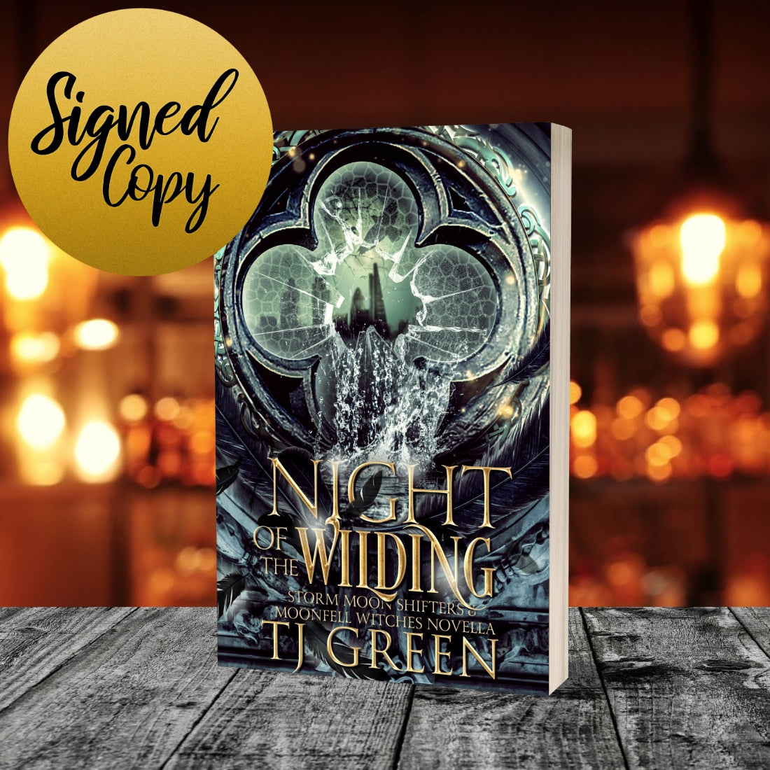 Book titled 'Night of Wilding' by TJ Green with a blurred background