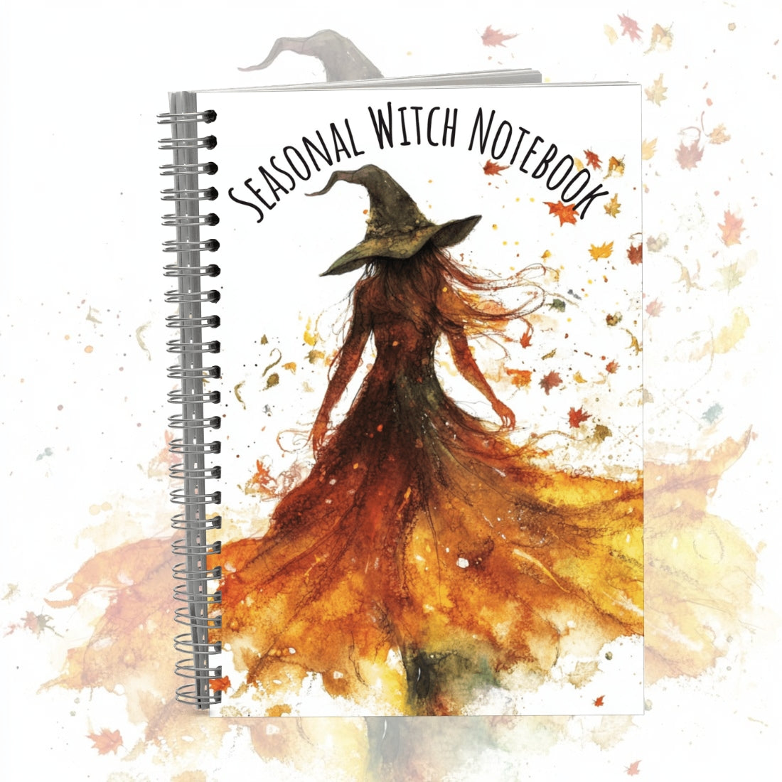 Seasonal Witch Notebook with a witch illustration on a white background