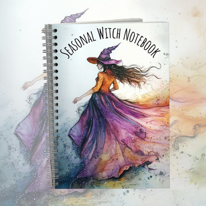 Seasonal Witch Notebook with a colorful illustration of a witch on the cover