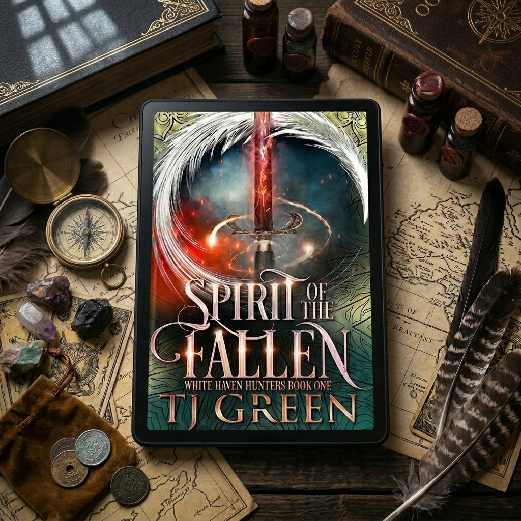 Spirit of the Fallen ebook on a background of maps.