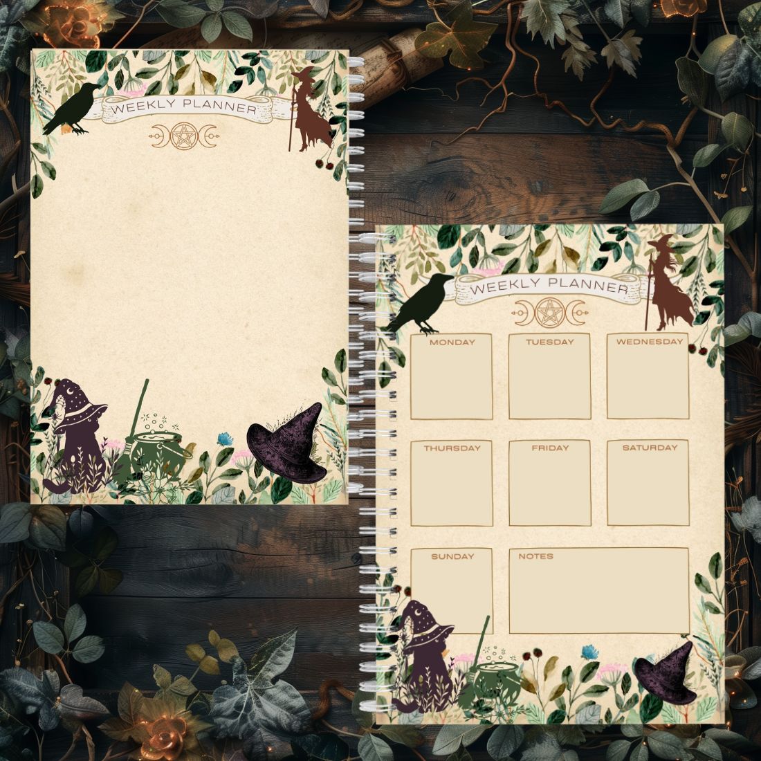 Witches' weekly planner for all things magical. Notebook and planner. Notes and planner.