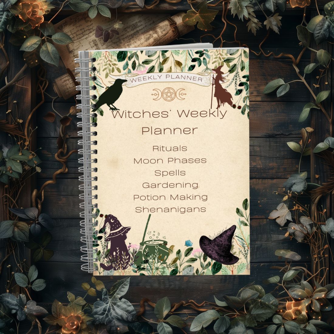 Witches' weekly planner for all things magical. Notebook and planner. Intro page