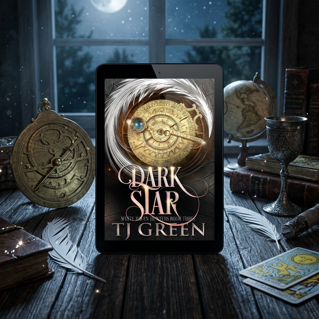 Dark Star book on a wooden table under moonlight