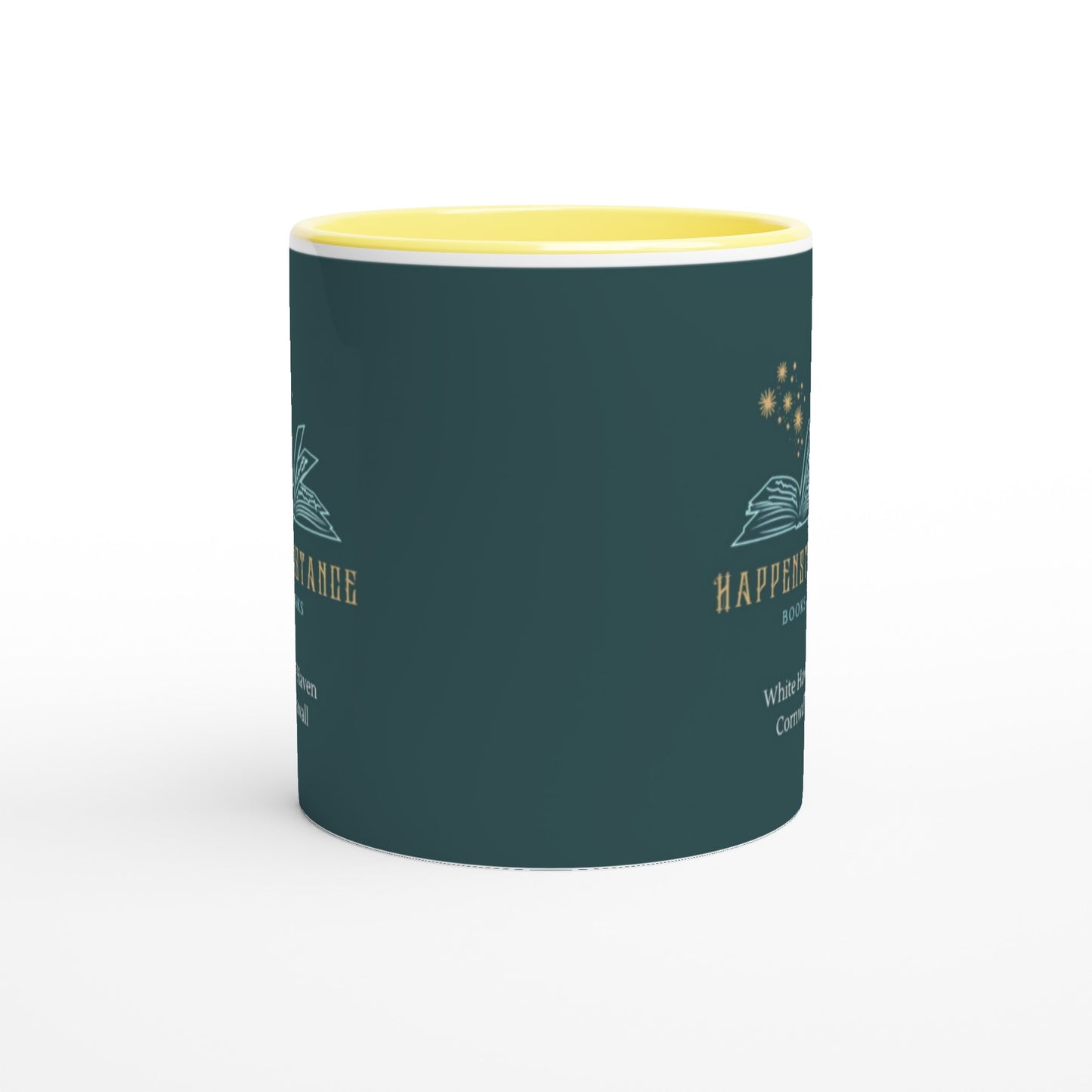 Green Happenstance Books White 11oz Ceramic Mug with Color Inside